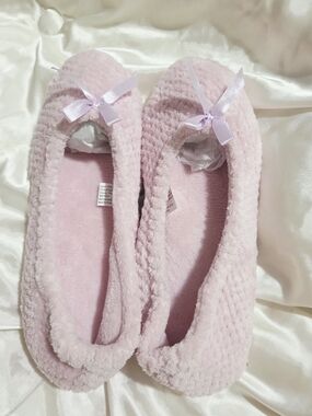 Women's Plush Ballet Slippers in Light Pink with Satin Bow
